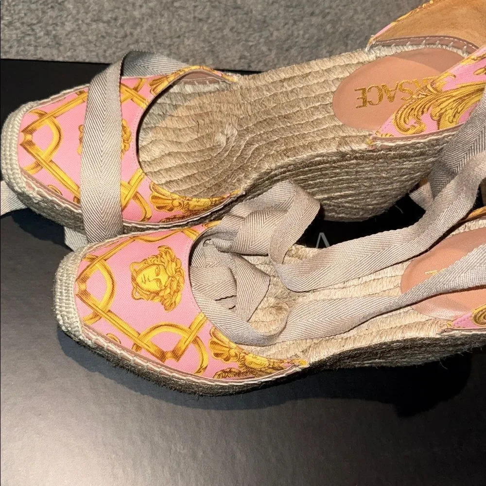 Versace Medusa Pink and Gold Espadrille Sandals